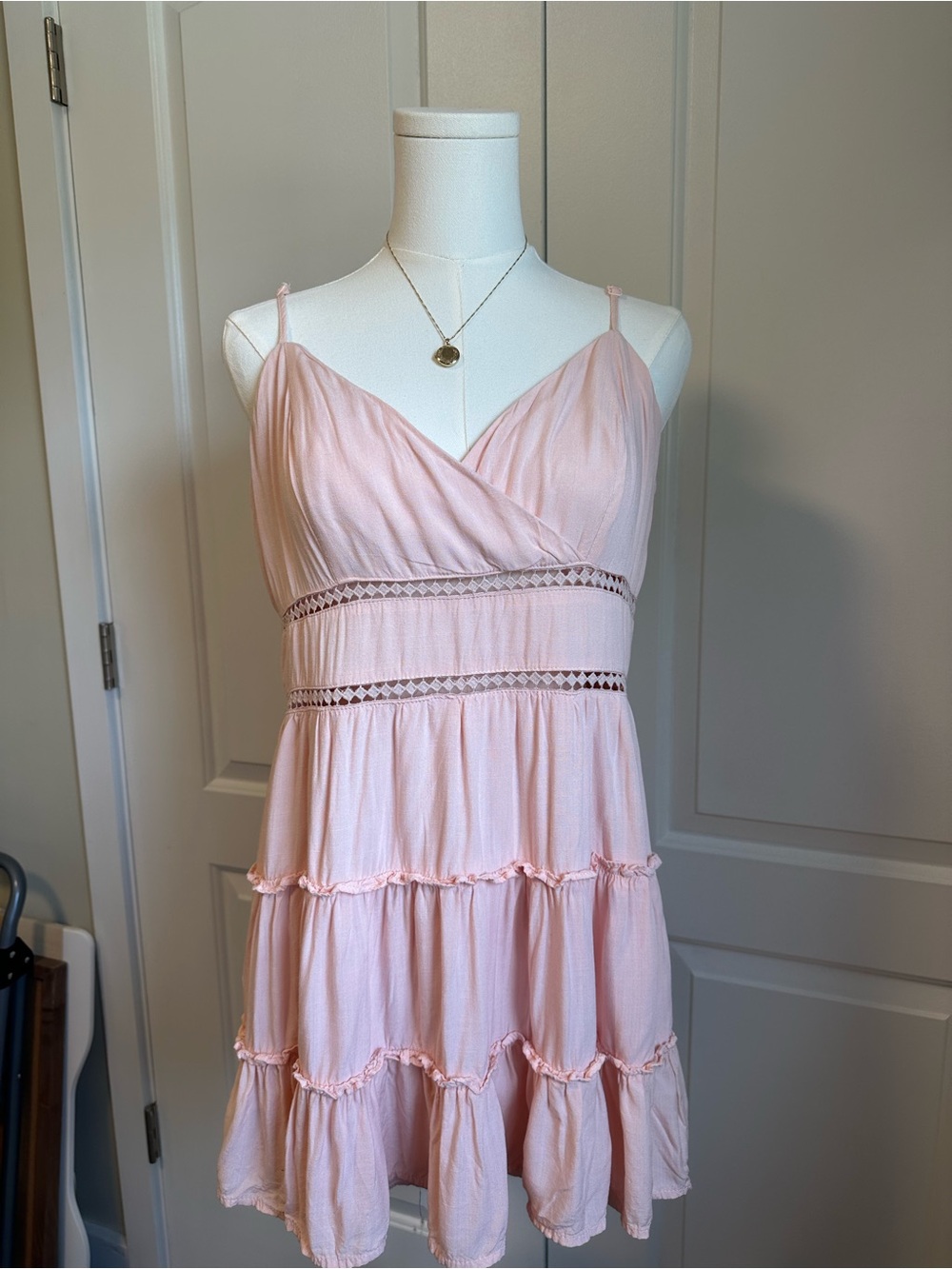 Women's Trixxi Pink Tiered Spaghetti-Strap Sundress